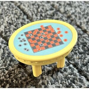 Fisher-Price Vintage Loving Family Dollhouse 1999 Yellow Checkers Game Table‎